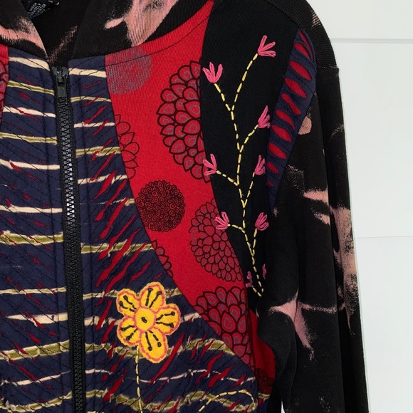 VTG Rising International Mixed Prints Floral Embroidery Hoodie Medium - Picture 10 of 15